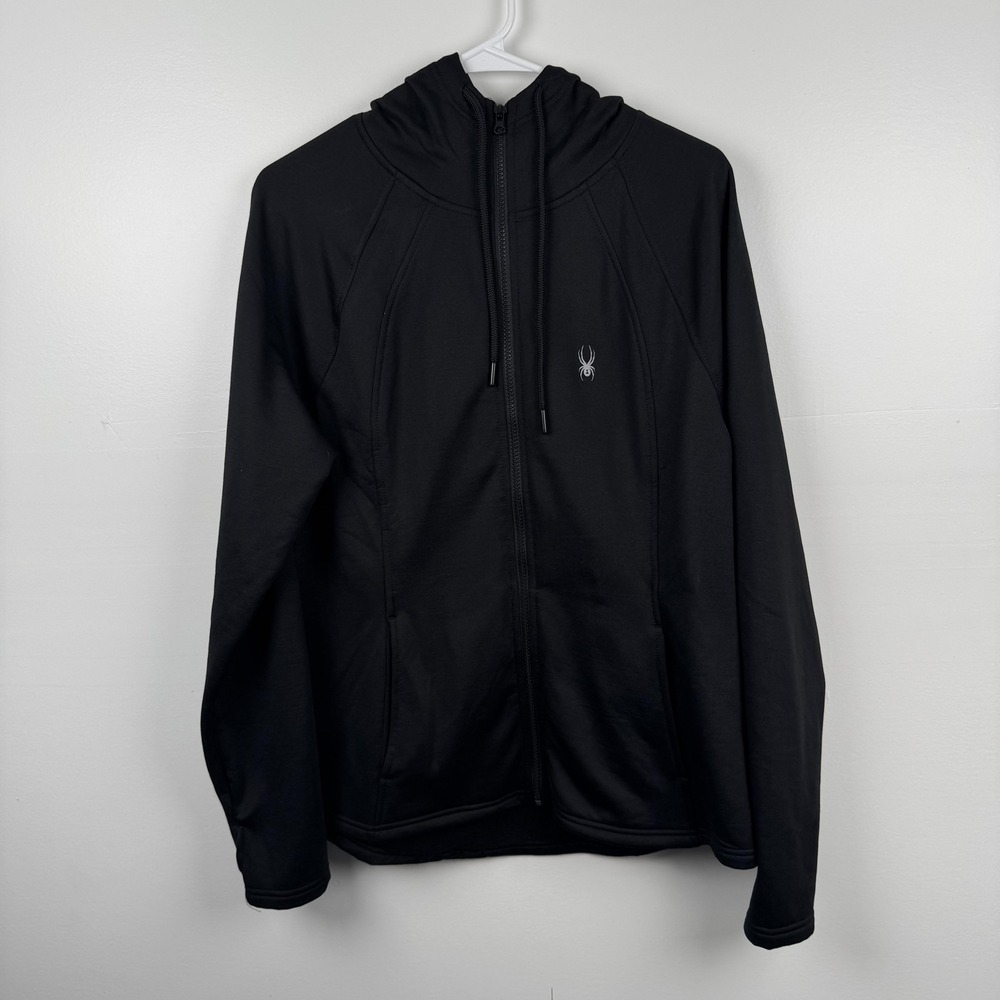 Spyder Jacket Mens Large Black Full Zip Hooded Fleece Lined Athletic Activewear